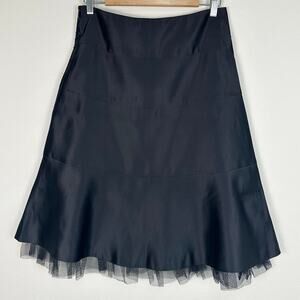 BCBGMAXAZRIA Black Satin Flare Skirt Size 2 Tulle Hem A-Line Cocktail